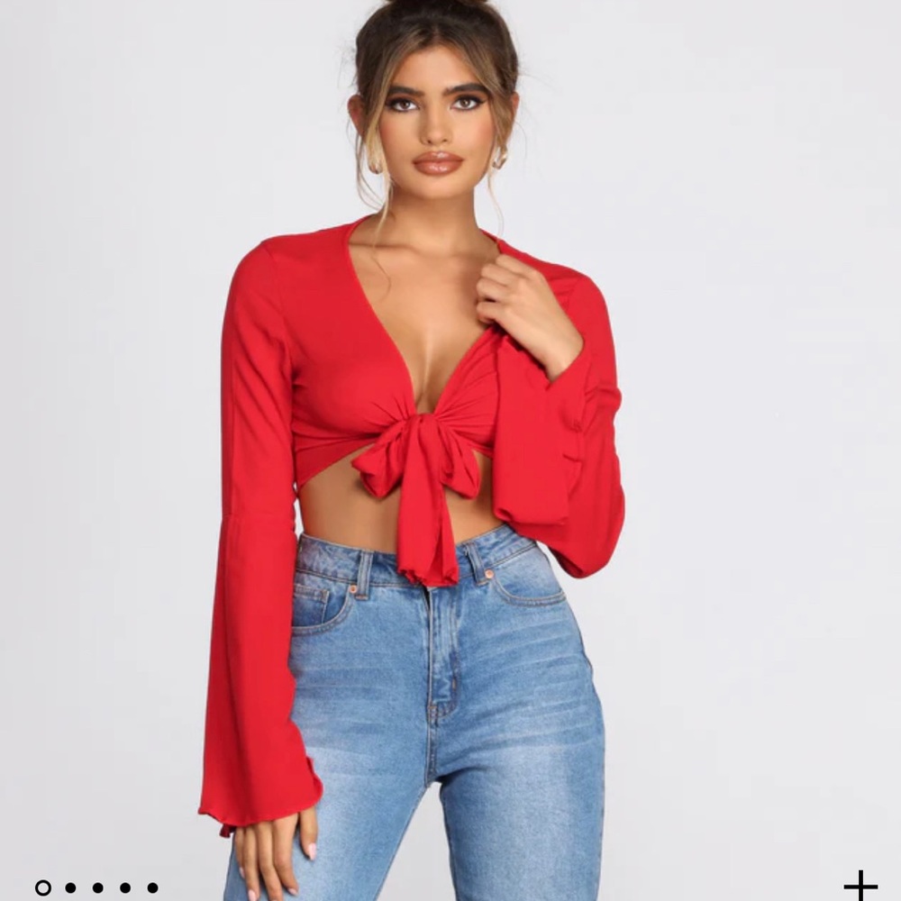 NWOT Red Woven Bell Sleeve Top